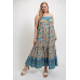 Floral And Aztec Print Drop Down Maxi Dress With Spaghetti Strap