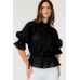 Button-down Collar Neck Embroidered Top