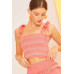 Self Tie Shoulder Smocking Ruffle Crop Top