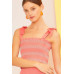 Self Tie Shoulder Smocking Ruffle Crop Top