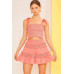 Self Tie Shoulder Smocking Ruffle Crop Top