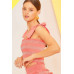 Self Tie Shoulder Smocking Ruffle Crop Top