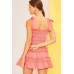 Self Tie Shoulder Smocking Ruffle Crop Top