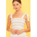 Self Tie Shoulder Smocking Ruffle Crop Top