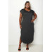 Plus Size Hidden Pocket Batwing Sleeve V Neck Long Dress