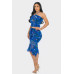 Tropical Waters Print Mesh Ruffle Halter Skirt Set