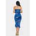 Tropical Waters Print Mesh Ruffle Halter Skirt Set