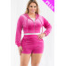Plus Size Velour Crop Zip Up Hoodie And Shorts Set