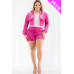 Plus Size Velour Crop Zip Up Hoodie And Shorts Set