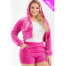 Plus Size Velour Crop Zip Up Hoodie And Shorts Set