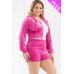 Plus Size Velour Crop Zip Up Hoodie And Shorts Set