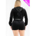 Plus Size Velour Crop Zip Up Hoodie And Shorts Set
