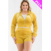 Plus Size Velour Crop Zip Up Hoodie And Shorts Set