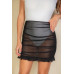 Ruched Ruffle Trim Mesh Mini Bodycon Skirt