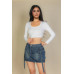 Solid Rib Knit Square Neck Long Sleeve Top