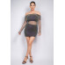 Shirred Off-shoulder Fishnet Top