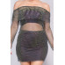 Shirred Off-shoulder Fishnet Top