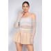 Shirred Off-shoulder Fishnet Top