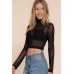 Long Sleeve Mock Neck Mesh Top
