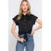 Short Slv Front Tie Stretch Ity  Top