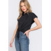 Short Slv Front Tie Stretch Ity  Top