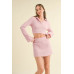 Waffle Knit Bell Sleeve Top And Skirt Set