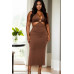Plus Size Cut-out Halter Neck Double Back Tie Split Thigh Midi Dress