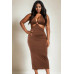 Plus Size Cut-out Halter Neck Double Back Tie Split Thigh Midi Dress