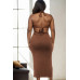 Plus Size Cut-out Halter Neck Double Back Tie Split Thigh Midi Dress