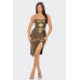 Pu Cheetah Print Top & Front Wrap Slit Skirt Set