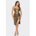 Pu Cheetah Print Top & Front Wrap Slit Skirt Set