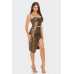 Pu Cheetah Print Top & Front Wrap Slit Skirt Set