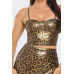 Pu Cheetah Print Top & Front Wrap Slit Skirt Set