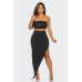 Front Eyelet Buckle Belt Top And Skirt Set
