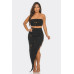 Front Eyelet Buckle Belt Top And Skirt Set