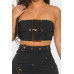 Front Eyelet Buckle Belt Top And Skirt Set