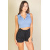 Solid Ribbed Polo Neck Tank Top
