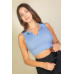 Solid Ribbed Polo Neck Tank Top