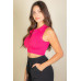 Solid Ribbed Polo Neck Tank Top