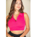 Solid Ribbed Polo Neck Tank Top