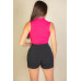 Solid Ribbed Polo Neck Tank Top