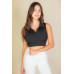 Solid Ribbed Polo Neck Tank Top