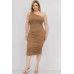 Plus Size Sexy Solid Color Ruched One Shoulder Midi Bodycon Dress
