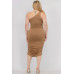 Plus Size Sexy Solid Color Ruched One Shoulder Midi Bodycon Dress