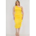 Plus Size Sexy Solid Color Ruched One Shoulder Midi Bodycon Dress