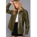 Long Slv Faux Leather Shacket