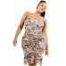 Plus wild animal print cami strap ruffle hem dress