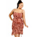 Plus wild animal print cami strap ruffle hem dress