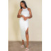Ribbed cropped top and maxi side slit skirt