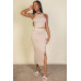 Ribbed cropped top and maxi side slit skirt